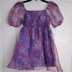 Purple and Pink Sheer Pokemon Gengar Dress with Puff Sleeves